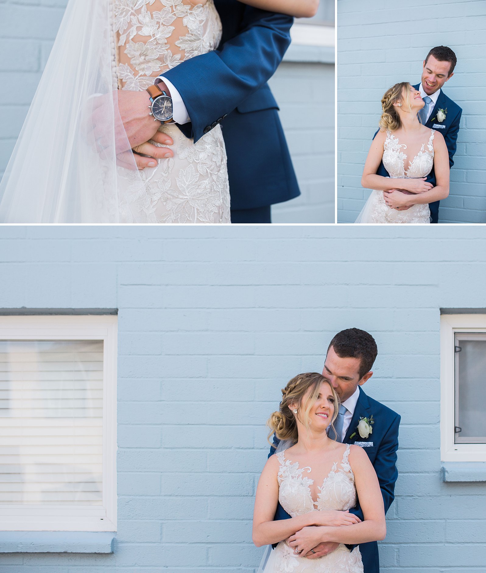 Couple's pictures by L'Auberge Del Mar. Cute blue wall.