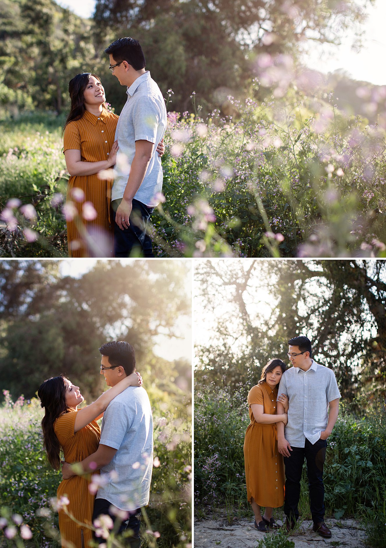 romantic engagement session in San Diego at a flower field