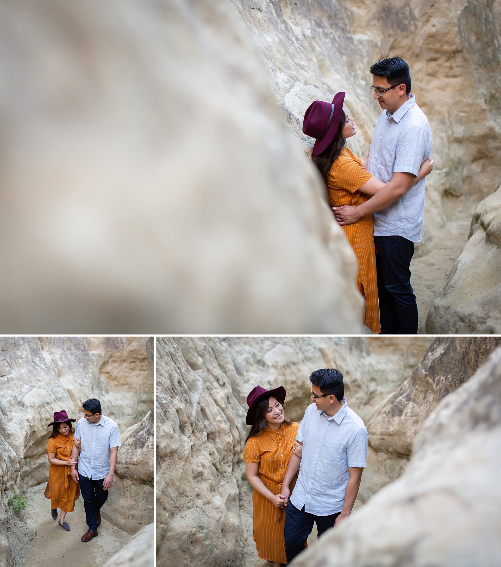 Annie's canyon trail engagement session with awesome white rock formation