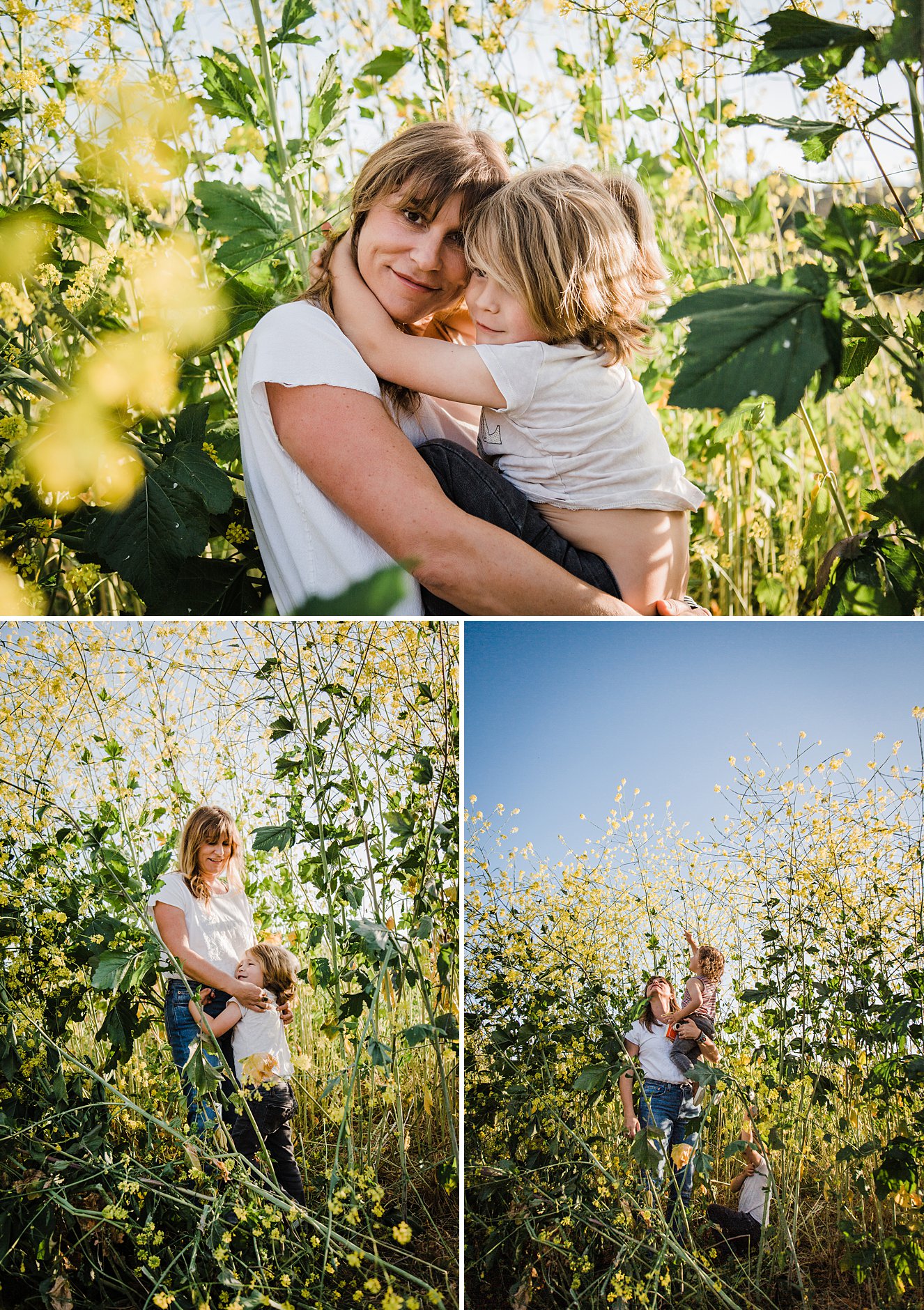 Mommie and me photos in the yellow flower field tall grass